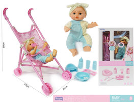 Baby pop Eva met wagen en accessoires - maakt geluid - interactief speelgoed pop