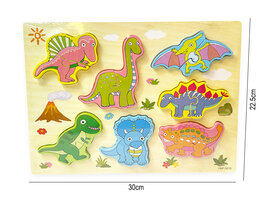 Houten inlegpuzzel Dinosaurus - Vormenpuzzel Bord Speelgoed - 30x22.5 cm Dino