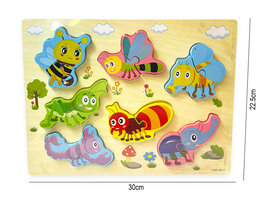 Houten inlegpuzzel beestjes - vormenpuzzel bord Speelgoed - 30x22.5 CM B