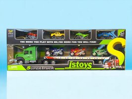 Spielzeug-LKW mit Anhänger + 7 Teile Mini-Autos – 57 cm