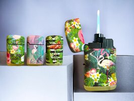Jet Flame turbo aanstekers - 20 stuks in display - 360° Flamingo print branders - soft touch