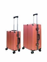 Kofferset Licht roze met harde schaal, PC ABS aluminium  2 delig Grote koffer + handbagage 