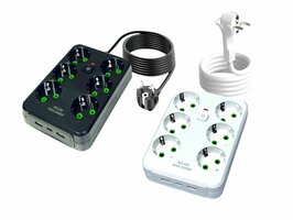 Stekkerdoos met 6 Stopcontacten, 2 USB-poorten + 1 USB-C - 2500W - 2 Meter - zwart en Wit - Lucky Hawk