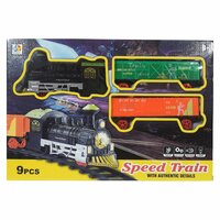 Elektrische trein - Klassieke - Met Wagons, Spoor en LED licht - Spoorwegwagen - 9 delen ( 74X74 cm )