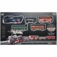 Elektrische trein - Klassiek - Met wagons, rails en ledverlichting - Railwagon - 19-delige vintage trein