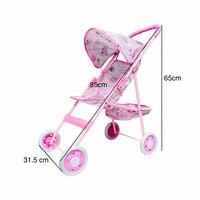 Poppenwagen roze gestipt