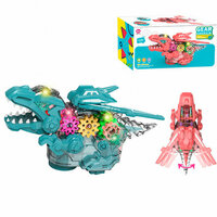 Dinosaurusspeelgoed Elektrisch transparant Gekleurde tandwielen met muziek en verlichting 22.5cm.