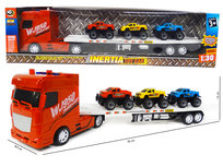 Auto transporter met 3 mini auto's -maakt geluid en lichtjes op - 55CM vrachtwagen Auto transporter met 3 mini auto's -maakt geluid en lichtjes op - 55CM vrachtwagen