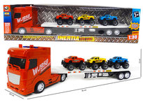 Super truck vrachtwagen - autotransporter met 3 mini auto's -maakt geluid en lichtjes op - 55CM Super truck vrachtwagen - autotransporter met 3 mini auto's -maakt geluid en lichtjes op - 55CM